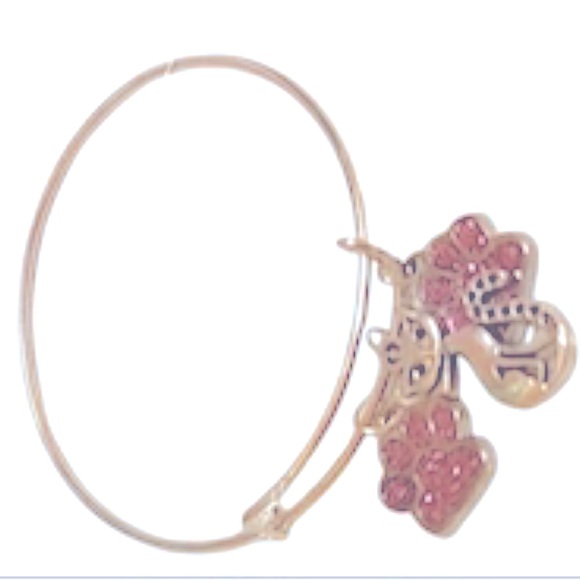 Hand Crafted Silver Bangle Charm Bracelet Kitty Cat Paw Pink Glitter Charms NEW - Picture 3 of 4